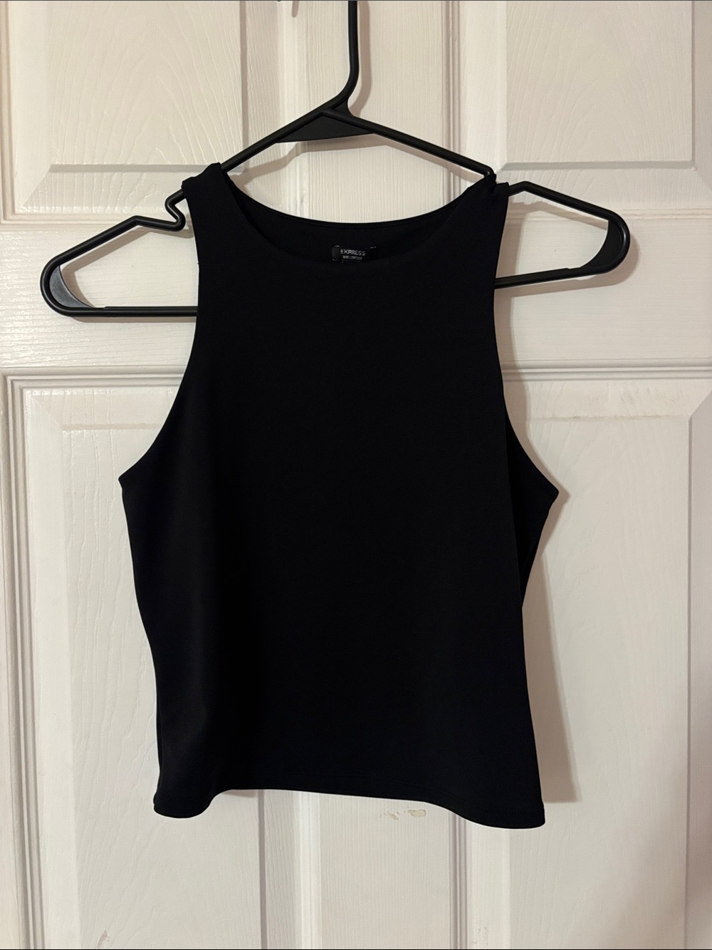 Express Body Contour Black High-Neck Sleeveless Crop Tank Top
